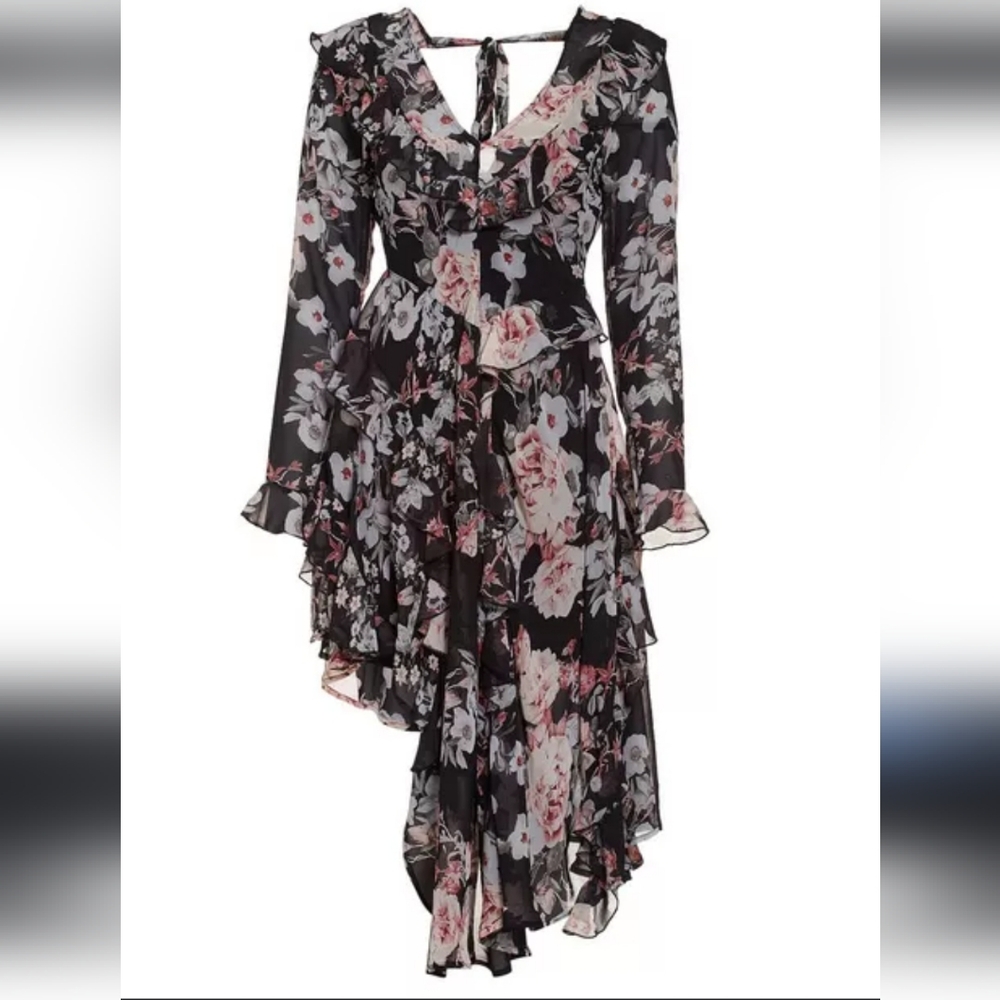 Missguided chiffon floral dress With Ruffle Lace Sleeve US 4